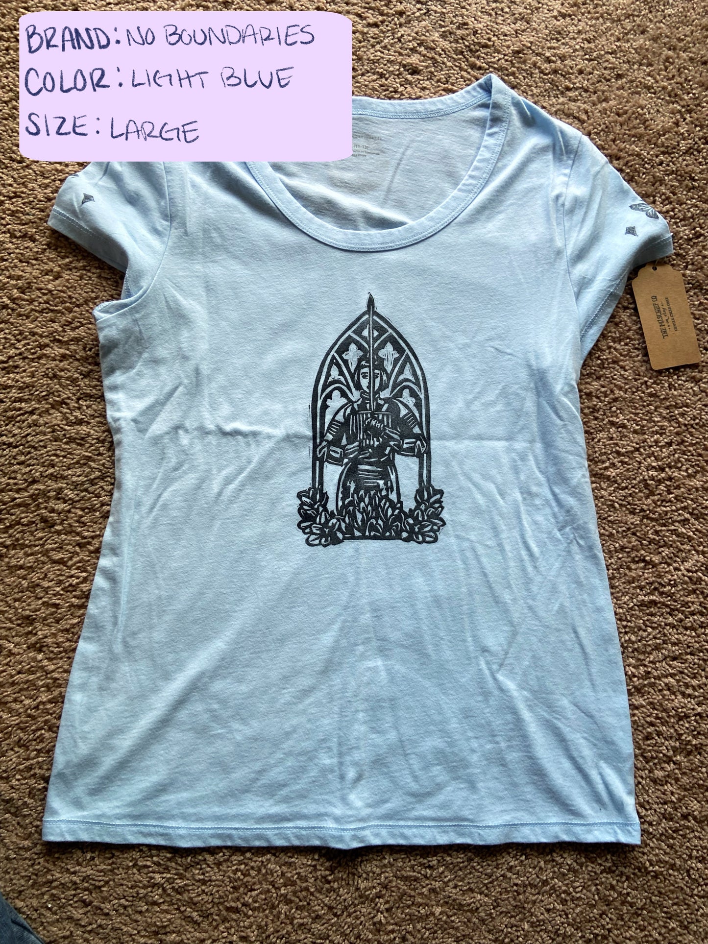 Joan of Arc Lino Block Design on Thrifted Clothing