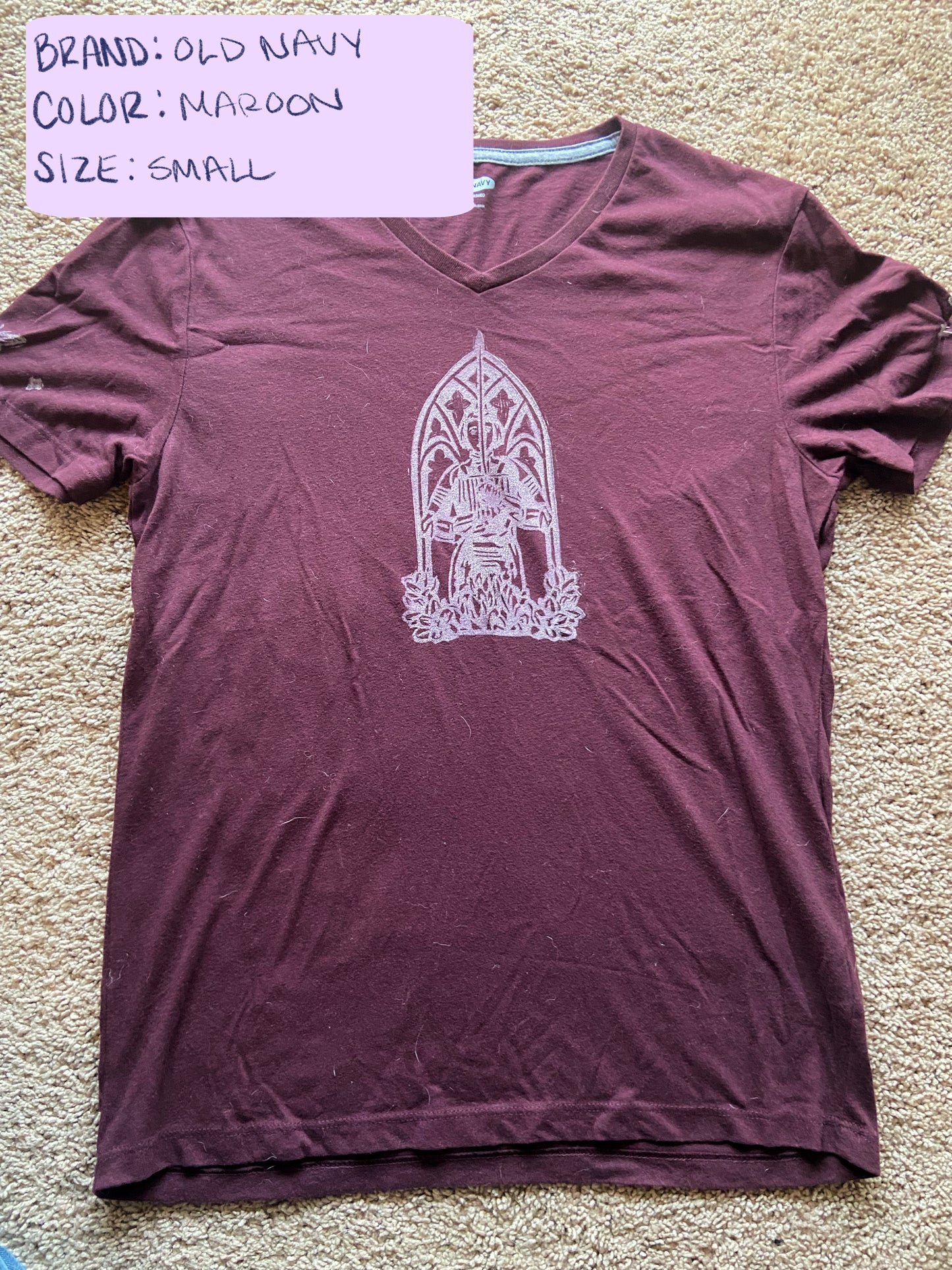 Joan of Arc Lino Block Design on Thrifted Clothing