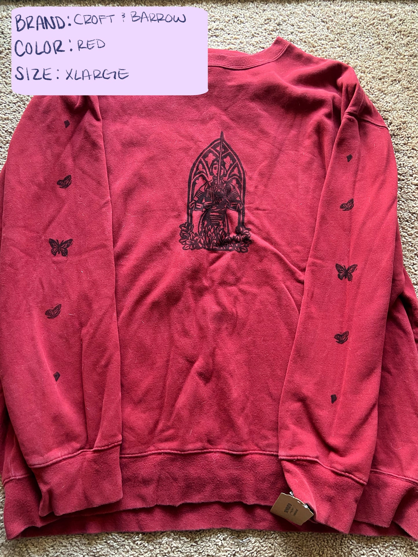 Joan of Arc Lino Block Design on Thrifted Clothing
