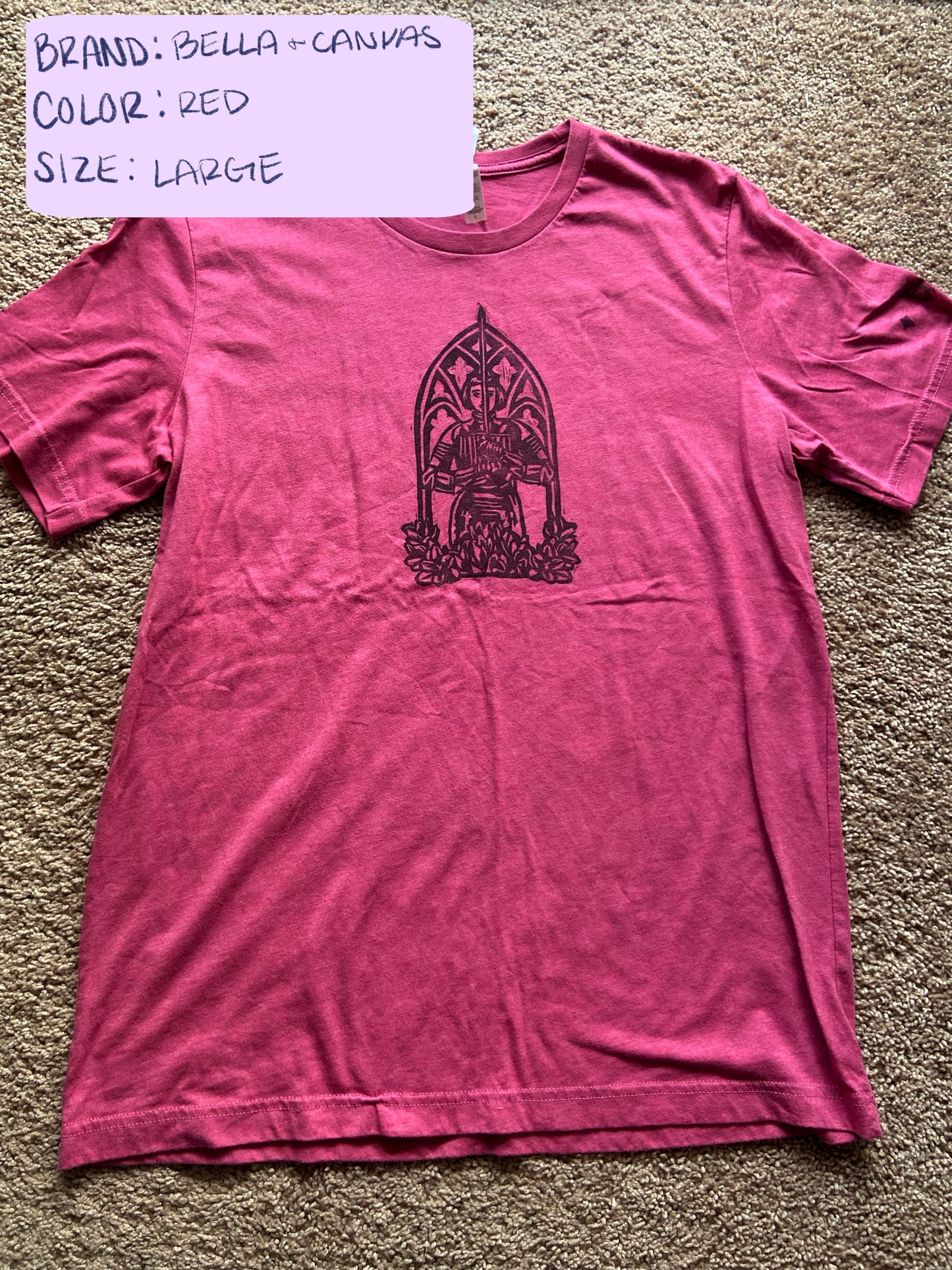Joan of Arc Lino Block Design on Thrifted Clothing