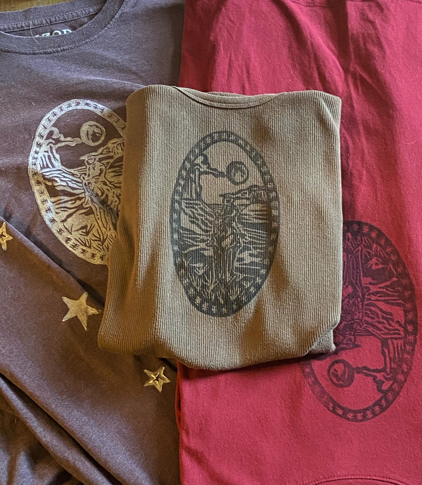 Cowboy Lino Block Design on Thrifted Clothing