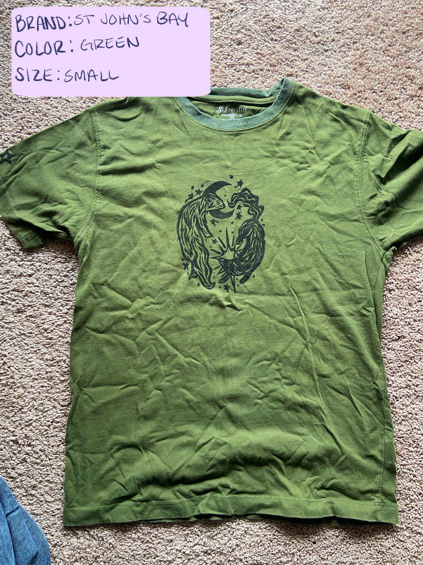 Moon and Star Wolf Lino Block Design on Thrifted Clothing