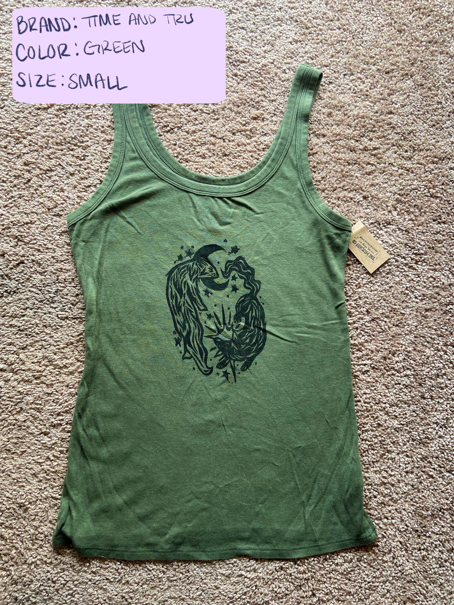 Moon and Star Wolf Lino Block Design on Thrifted Clothing