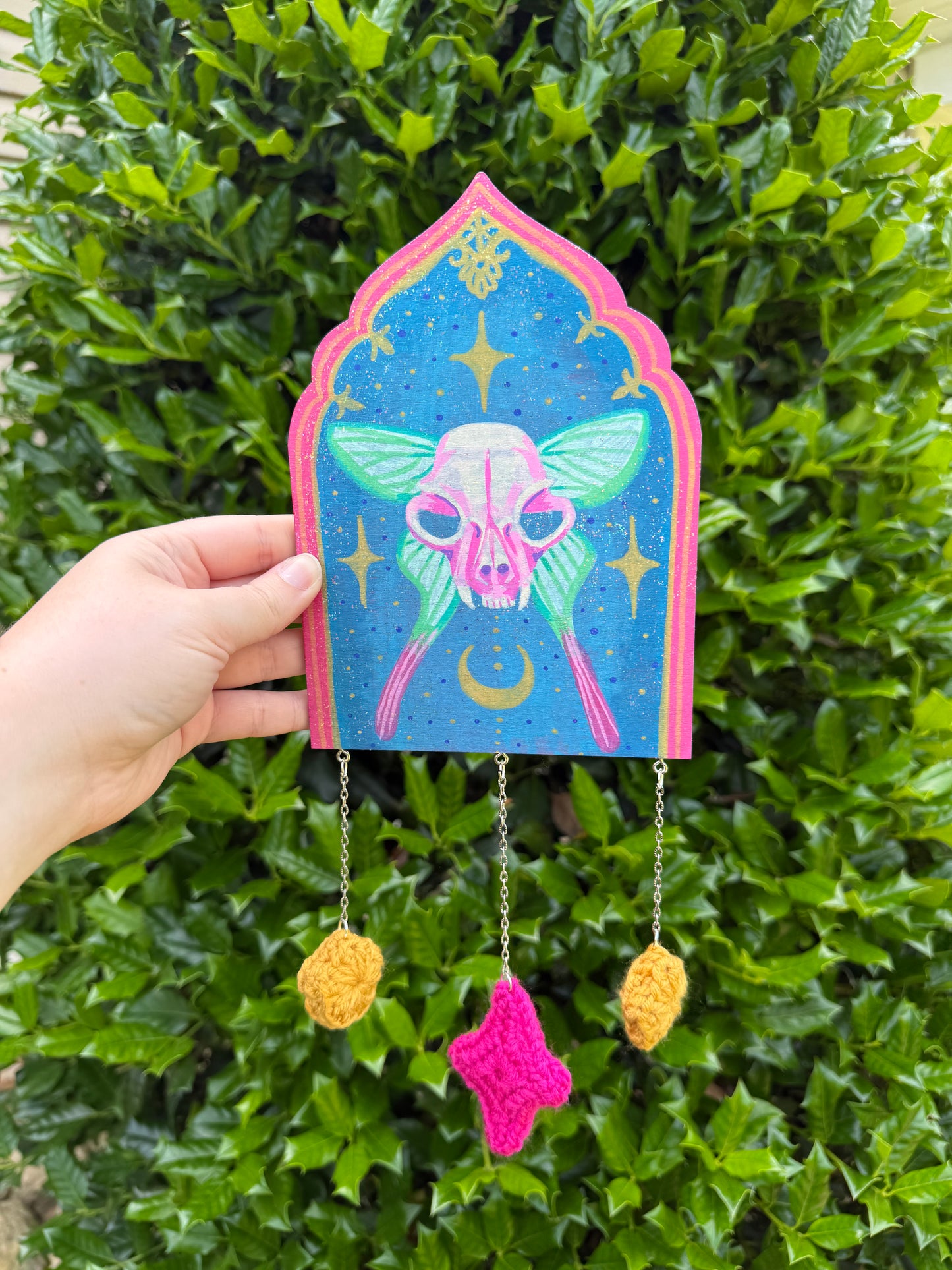 Cat Moth Gothic Arch Wall Hanging