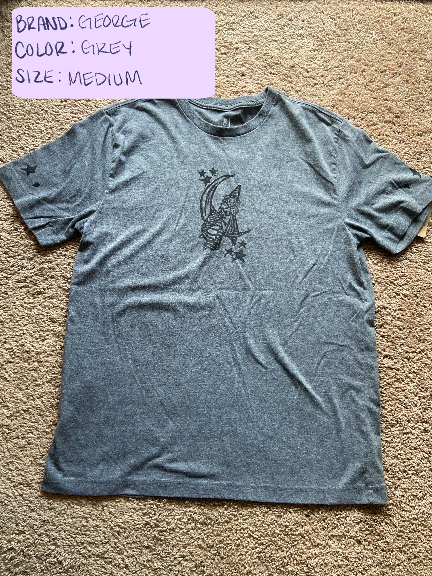 Clown on Moon Lino Block Design on Thrifted Clothing