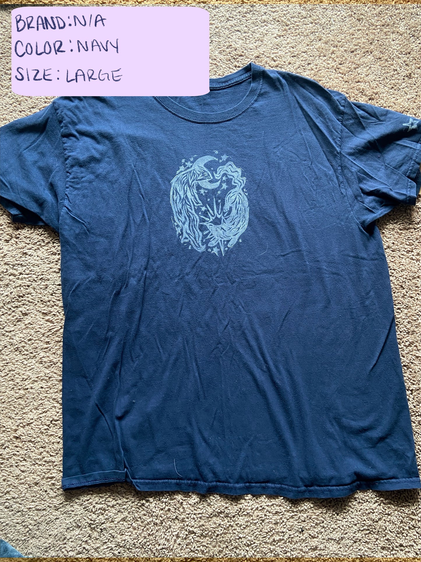 Moon and Star Wolf Lino Block Design on Thrifted Clothing