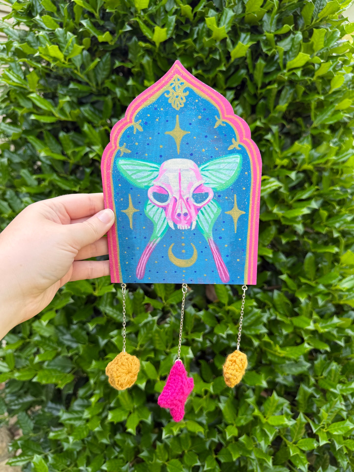 Cat Moth Gothic Arch Wall Hanging