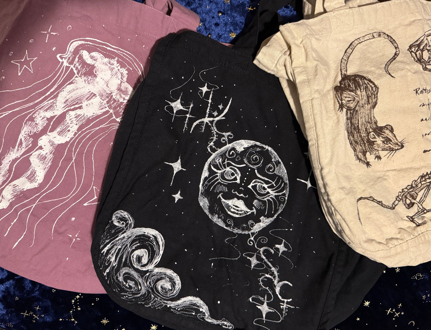 Hand Painted Acrylic Designs on Tote Bags