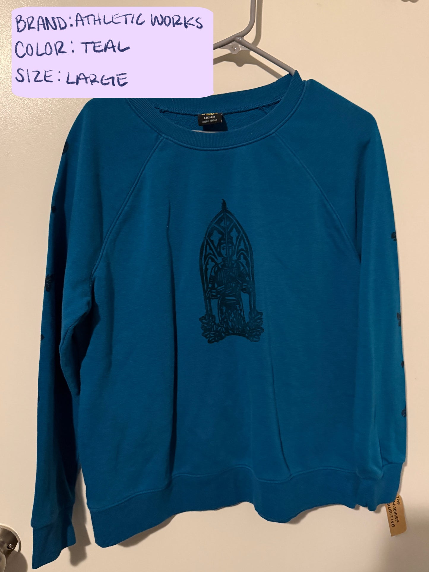 Joan of Arc Lino Block Design on Thrifted Clothing