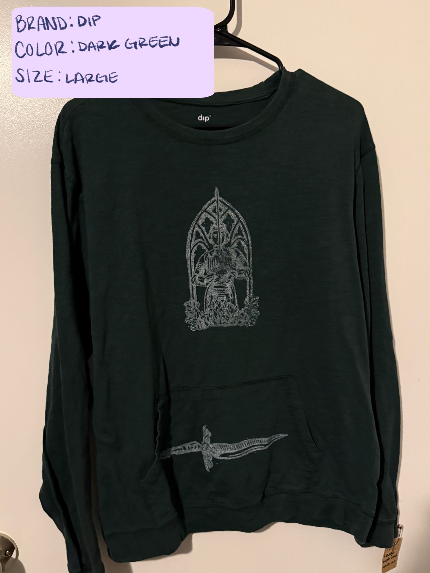 Joan of Arc Lino Block Design on Thrifted Clothing