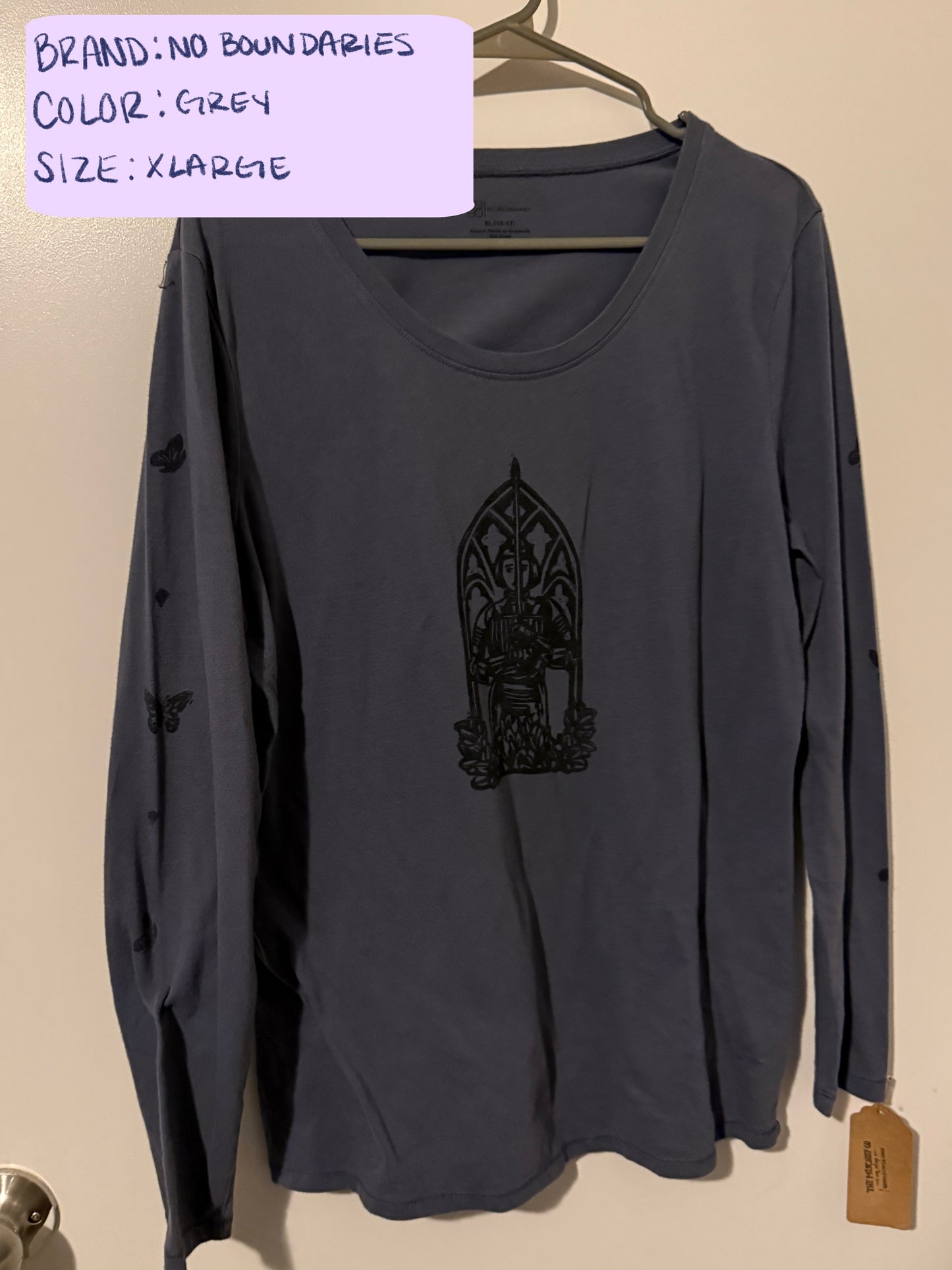 Joan of Arc Lino Block Design on Thrifted Clothing